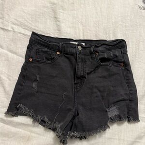 Black Distressed Jean Shorts with Frayed Hem